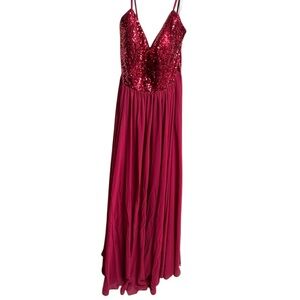 Azazie Red Sequin Bodice Chiffon Gown Dress Size A16 | Formal Evening Prom